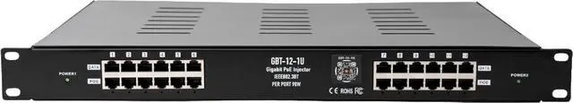 Main image of PoE Texas 12-Port 2.5 Gigabit PoE++ Injector with 1200 Watt Power - IEEE 802.3bt Type 4 Active Midspan - 90 Watts Per Port for WiFi Access Points, PTZ Cameras, PoE Lighting - 1U Rack Mountable