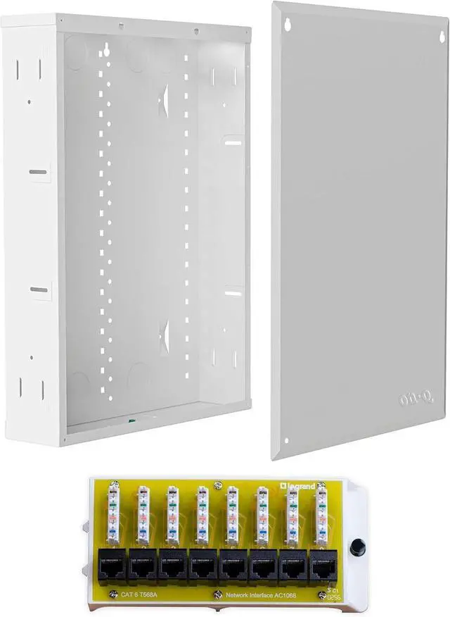 Main image of Legrand On-Q 20 Structured Media Enclosure + 8-Port Cat6 Network Interface Module in-Wall Network Panel with Ethernet Distribution for Structured Wiring