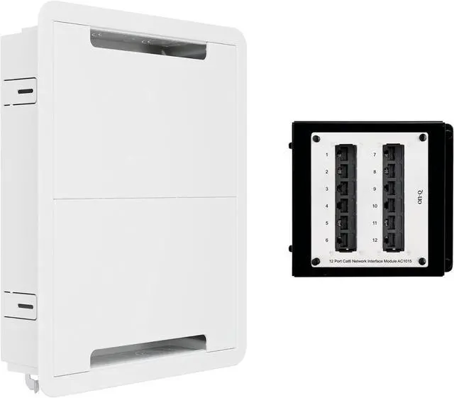 Main image of Legrand On-Q 17 in-Wall Media Enclosure + 12-Port Cat6 Network Interface Module Recessed Structured Wiring Box with Ethernet Distribution Panel