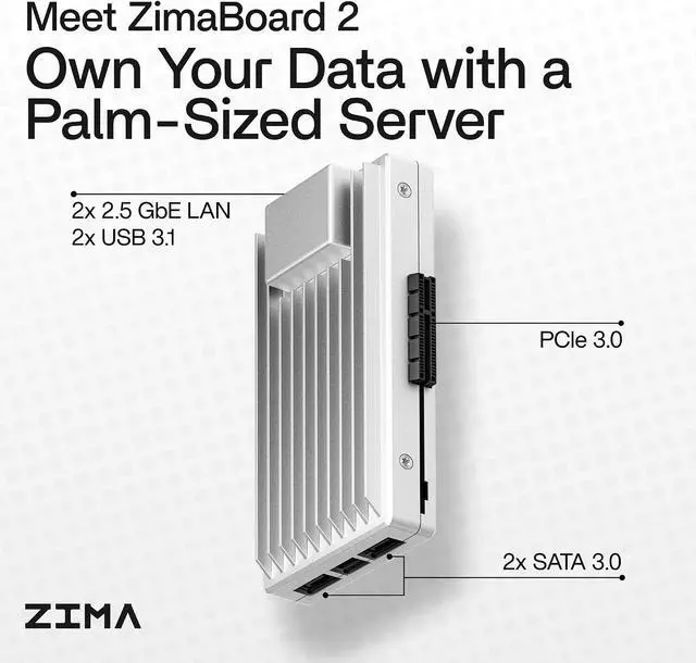 Alt view image 2 of 7 - zimaboard 2 832 x86 Home NAS, Quad-Core N150, 8GB DDR5, 32GB eMMC, PCIe 3.0×4 Expansion, Dual SATA 3.0 & Dual 2.5GbE, Fanless 24/7 Storage Server with ZimaOS for Docker, Media, Backup, Home Lab