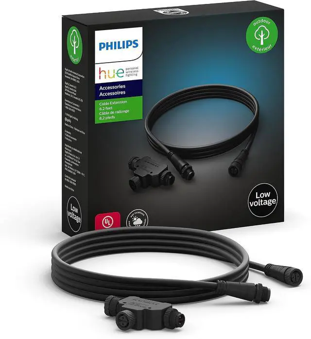 Alt view image 4 of 5 - Philips Hue 100W Outdoor Power Supply, Black & Outdoor 8 Foot Cable and T Connector & Outdoor 16 Foot Cable Extension - (1) 16 Foot Cable - Extend Your Hue Outdoor Lights - Requires Hue Bridge