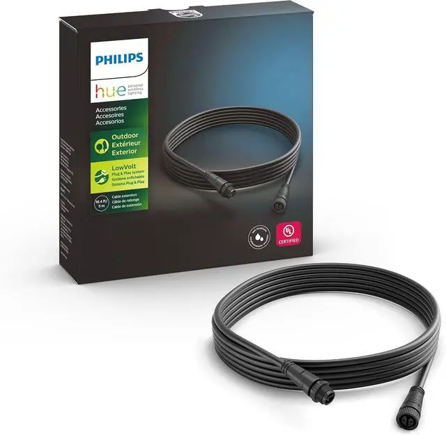Alt view image 5 of 5 - Philips Hue 100W Outdoor Power Supply, Black & Outdoor 8 Foot Cable and T Connector & Outdoor 16 Foot Cable Extension - (1) 16 Foot Cable - Extend Your Hue Outdoor Lights - Requires Hue Bridge