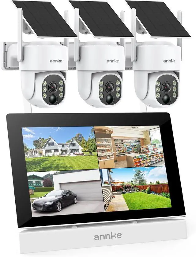 Main image of ANNKE Wireless Security Solar Camera System with 7'' IPS Touch Screen, 3PCS 4MP Camera Equipped with Solar Panels, Human Detection, 360°Pan & Tilt, Two-Way Audio
