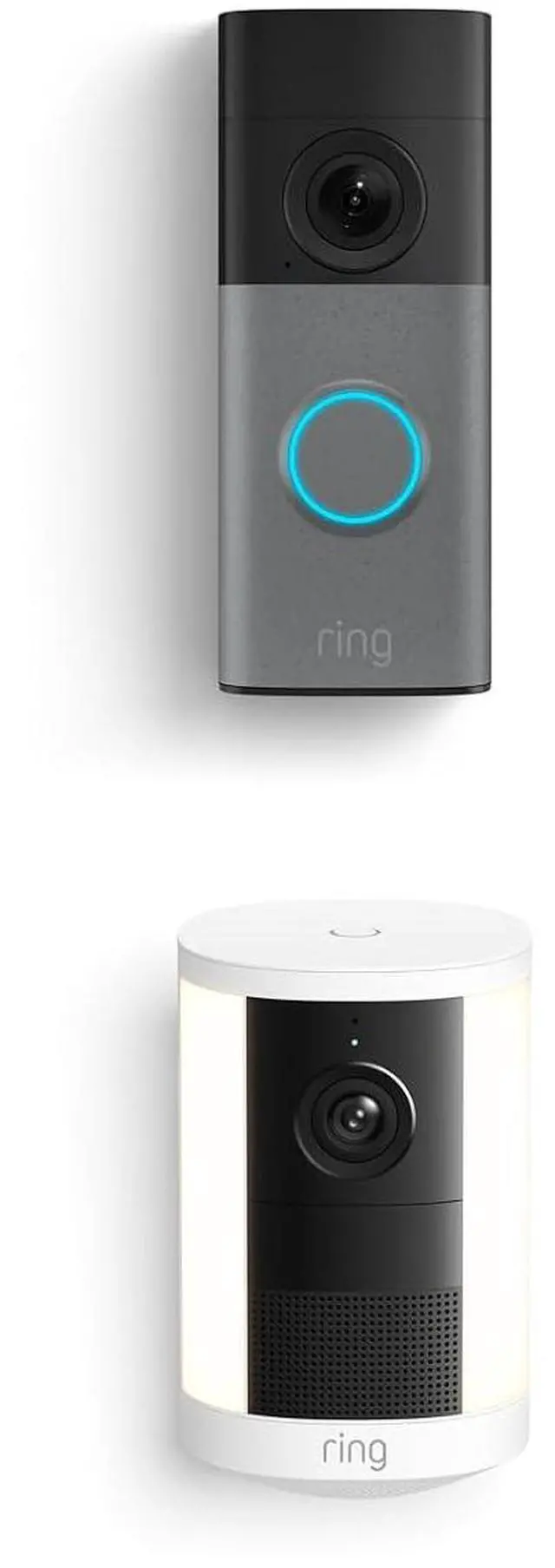 Main image of Ring Wired Doorbell (newest model), Speckled Gray with Spotlight Cam, Battery (newest model), White