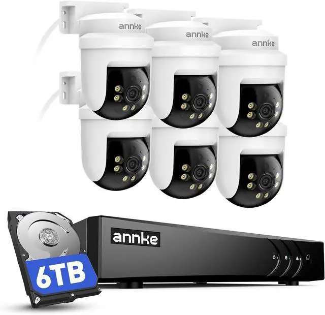 Main image of ANNKE 5MP PT Wired Security Camera System Outdoor with Night Vision, One-Way Audio, 8CH 3K Lite DVR and 6 x 5MP CCTV Cameras, 350° pan and 90° tilt, Human&Vehicle Detection, 6TB HDD for 24/7 Recording