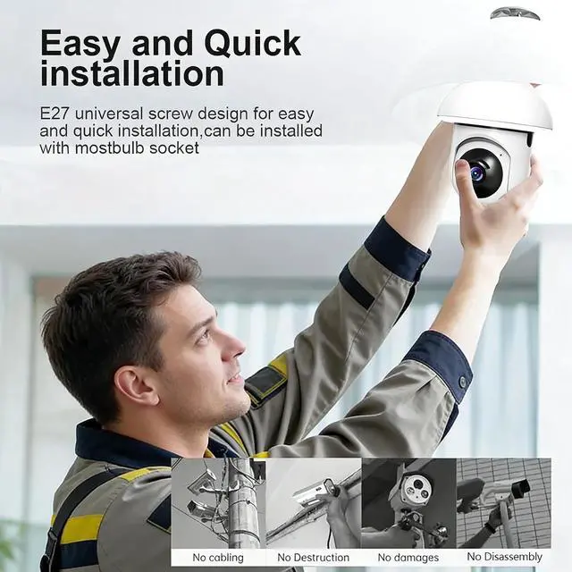 Alt view image 5 of 7 - 3Pcs Light Bulb Camera 1080P Full-Color Night Vision, Motion Detection & Alarm Notifications Two-Way Audio, Alexa Compatibility & Cloud Storage Support Porch Lighting