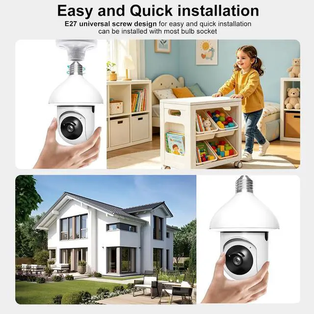 Alt view image 6 of 7 - 3Pcs Light Bulb Camera 1080P Full-Color Night Vision, Motion Detection & Alarm Notifications Two-Way Audio, Alexa Compatibility & Cloud Storage Support Porch Lighting