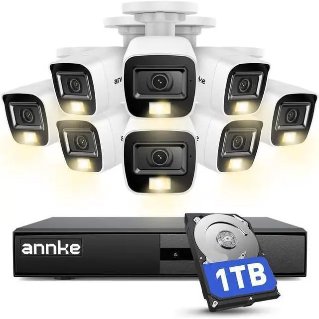 Main image of ANNKE 2MP Wired Security Camera System, 8CH 3K Lite H.265+ DVR, AI Human/Vehicle Detection, 8X 1080P CCTV Bullet Analog Cams, One-Way Audio, Smart Dual Light, Easy Remote Access, 1TB HDD, IP67, White