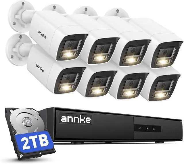 Main image of ANNKE 5MP 2-Way Audio Security Camera System, 8CH 3K Lite H.265+ DVR with AI Human/Vehicle Detection, 8X 3K CCTV Bullet Analog Wired Cams, Smart Dual Light, Easy Remote Access, IP67, 2TB HDD, White