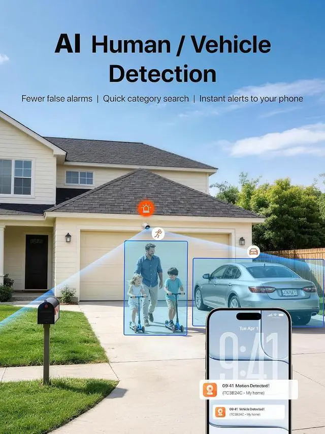 Alt view image 2 of 7 - Tenda TK8P PoE Security Camera System, 8 Outdoor 4MP CCTV Cameras + 1TB HDD + NVR (Up to 10TB Support), 24/7 Video Surveillance, PoE IP Cameras with Detection