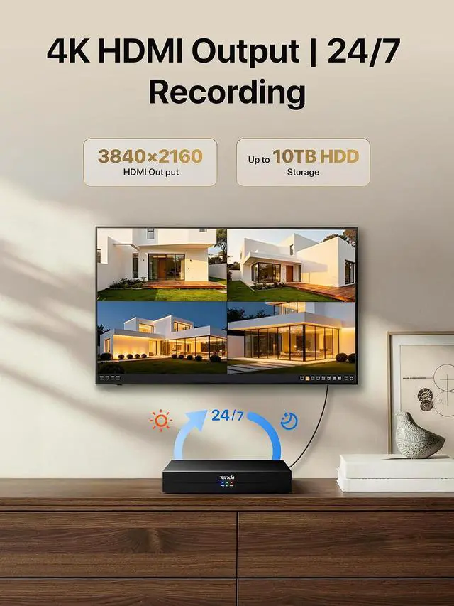 Alt view image 6 of 7 - Tenda TK8P PoE Security Camera System, 8 Outdoor 4MP CCTV Cameras + 1TB HDD + NVR (Up to 10TB Support), 24/7 Video Surveillance, PoE IP Cameras with Detection