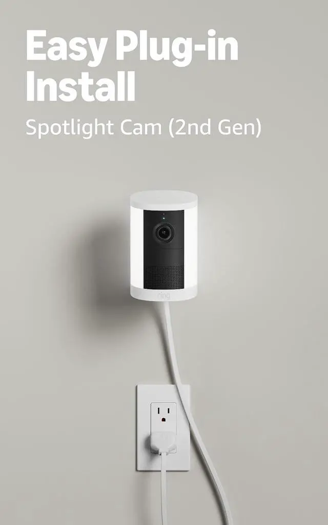 Alt view image 4 of 6 - Ring Spotlight Cam, Plug-In (newest model), White with Window & Door Sensor 4-Pack and Motion Detector