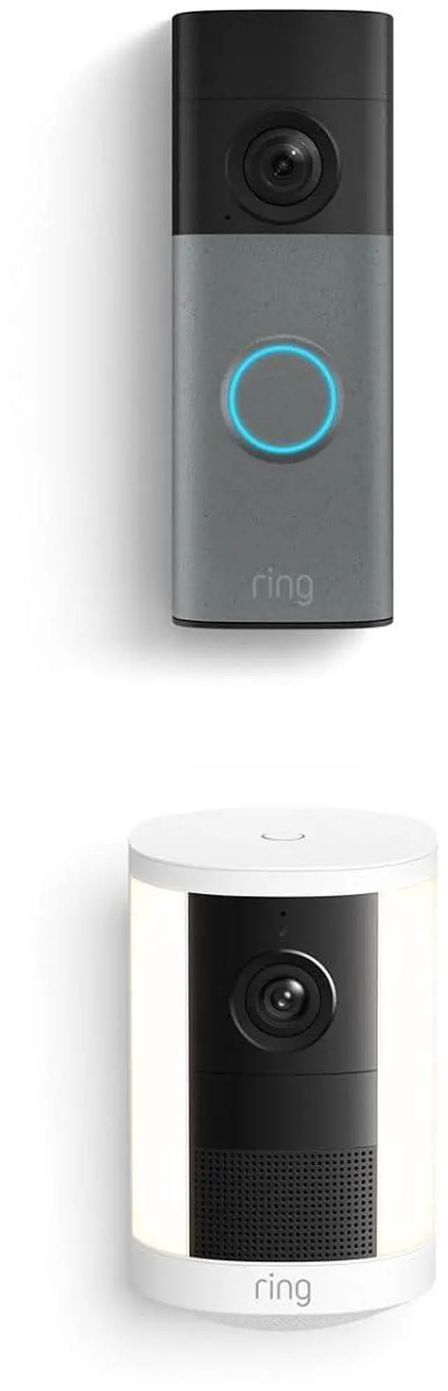 Main image of Ring Battery Doorbell (newest model), Speckled Gray with Spotlight Cam, Battery (newest model), White