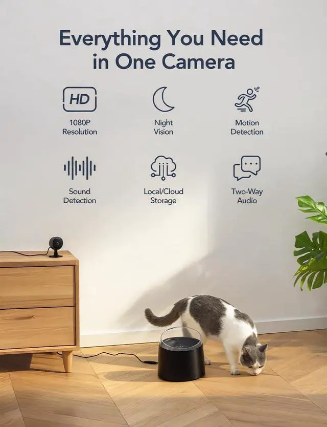Alt view image 2 of 7 - GNCC Only 2.4GHz Indoor Security Camera, 1080P Cameras for Home Security, Motion Detection, 2-Way Audio, Night Vision, Dog Camera with App, Easy Install, Cloud Storage Subscription Required(Black-4P)