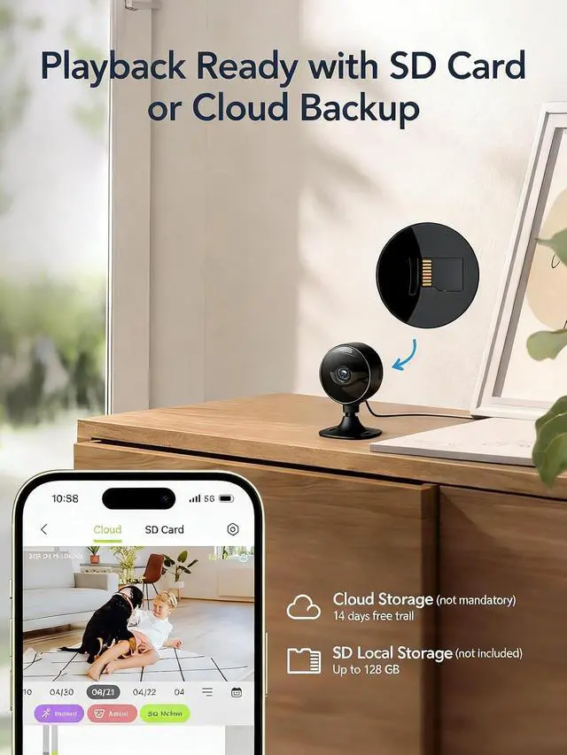 Alt view image 4 of 7 - GNCC Only 2.4GHz Indoor Security Camera, 1080P Cameras for Home Security, Motion Detection, 2-Way Audio, Night Vision, Dog Camera with App, Easy Install, Cloud Storage Subscription Required(Black-4P)