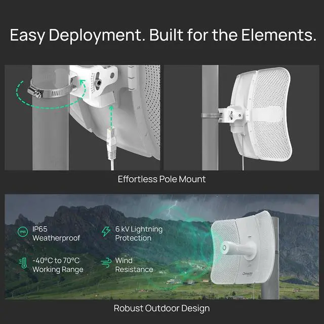 Alt view image 5 of 7 - TP-Link Omada Point to Point Wireless Bridge Outdoor - 5GHz, 867Mbps, PtP, 15km Range, Gigabit Port, PoE Powered, Adapter Included, IP65 Weatherproof, Preconfigured, Plug&Play (Beam Bridge 5 UR KIT)