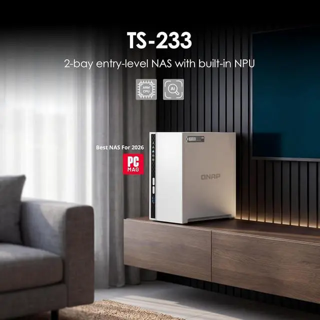 Alt view image 2 of 7 - QNAP TS-233-US 2 Bay Affordable Desktop NAS with ARM Cortex-A55 Quad-core Processor and 2 GB DDR4 RAM (Diskless)