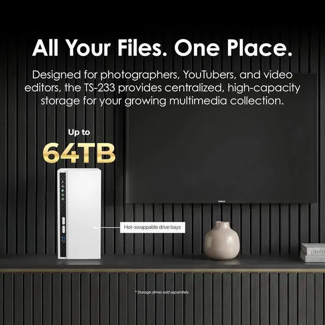 Alt view image 3 of 7 - QNAP TS-233-US 2 Bay Affordable Desktop NAS with ARM Cortex-A55 Quad-core Processor and 2 GB DDR4 RAM (Diskless)