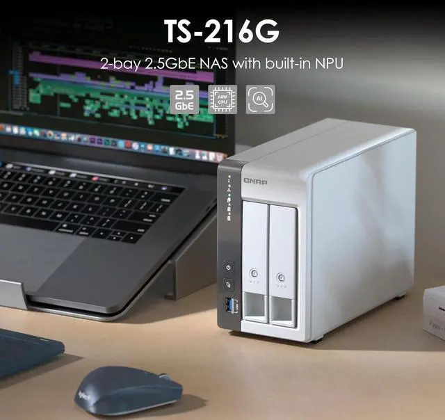 Alt view image 2 of 7 - QNAP TS-216G-US 2-Bay 2.5GbE Desktop NAS
