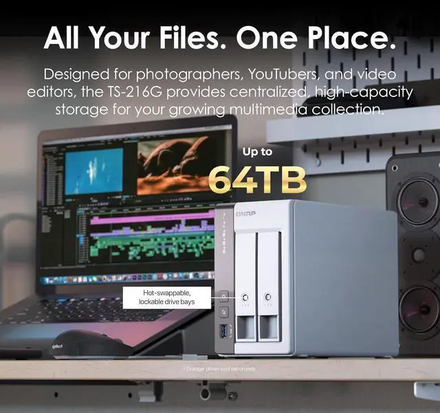 Alt view image 3 of 7 - QNAP TS-216G-US 2-Bay 2.5GbE Desktop NAS