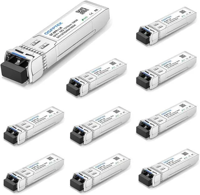 Main image of QSFPTEK 10Pack 10GBASE-LR 10G SFP+ Module, 1310nm, 10km, DDM LC Single Mode 10gbe Mini-GBIC Transceiver for Cisco SFP-10G-LR, Ubiquiti UF-SM-10G, Mikrotik, Netgear, Qnap NAS, D-Link, TP-Link
