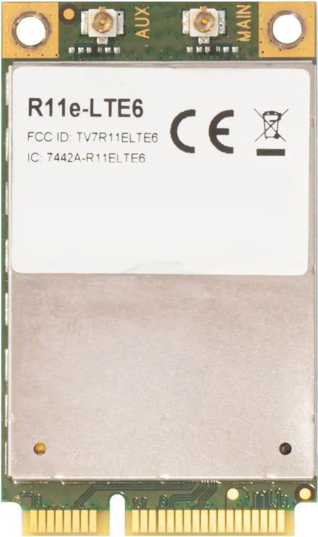 Main image of MikroTik R11e-LTE6 2G/3G/4G/LTE miniPCI-e Card with Carrier Aggregation Support (up to 300 Mbps) for Bands 1/2/3/5/7/8/12/17/20/25/26/38/39/40/41n