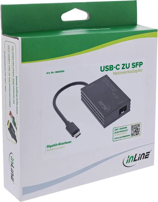 Alt view image 3 of 3 - Inline USB-C to SFP Network Adapter for Fiber Optic Connections, Gigabit Ethernet, 10/100/1000 Mbps, Compatible with Windows, macOS, Linux, 66659M