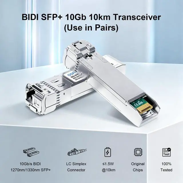 Alt view image 5 of 7 - 1 Pair 10G SFP+ Bidi Transceivers, SFP Single Mode LC 10g Module, 10Gb Bi-Directional Mini gbic for Cisco SFP-10G-BXD-I (1330nm-TX/1270nm-RX) / SFP-10G-BXU-I (1270nm-TX/1330nm-RX),10KM, with DDM