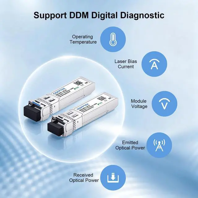 Alt view image 6 of 7 - 1 Pair 10G SFP+ Bidi Transceivers, SFP Single Mode LC 10g Module, 10Gb Bi-Directional Mini gbic for Cisco SFP-10G-BXD-I (1330nm-TX/1270nm-RX) / SFP-10G-BXU-I (1270nm-TX/1330nm-RX),10KM, with DDM