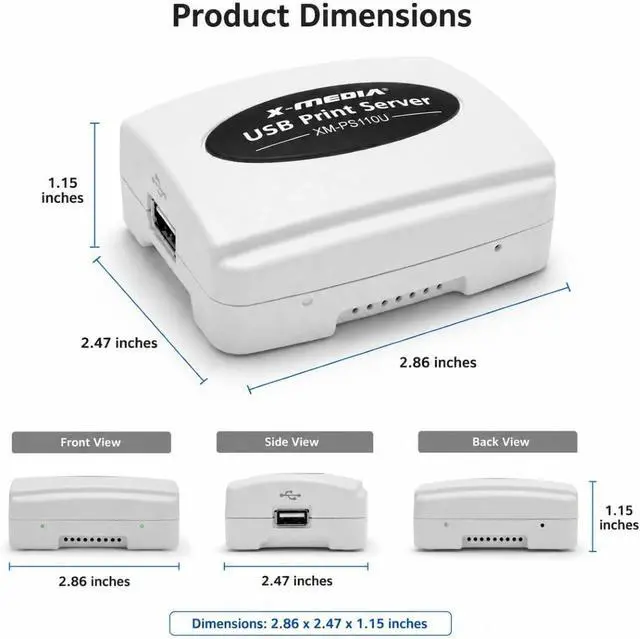 Alt view image 5 of 7 - X-MEDIA XM-PS110U 1-Port 10/100Mbps Fast Ethernet USB Print Server