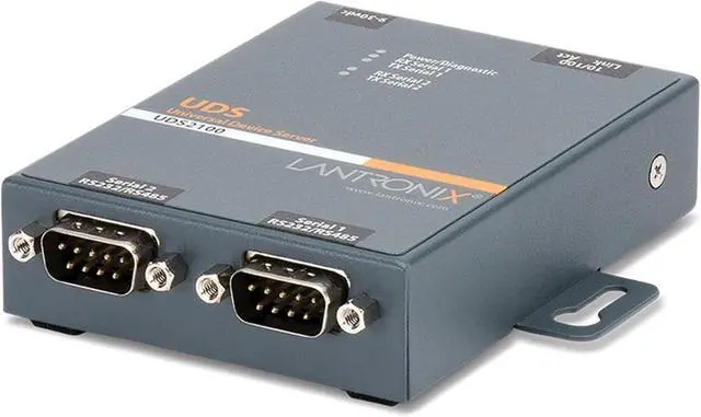 Main image of Lantronix UDS1100/UDS2100 Device Server - 1- or 2-Port Serial-to-Ethernet Device Server, RS-232/422/485, 10/100 Ethernet with 15 kV ESD Protection; UDS2100 Supports PoE - UD2100002-01