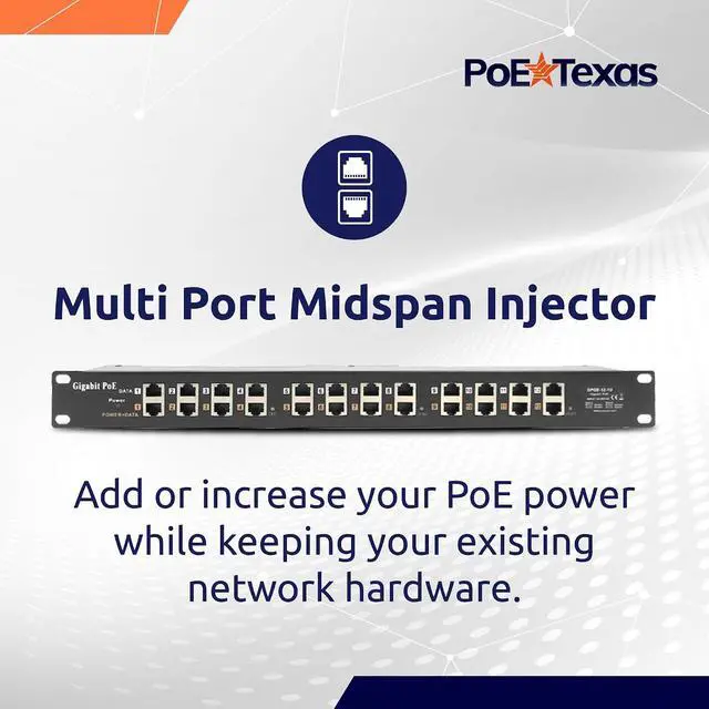 Alt view image 2 of 6 - PoE Texas 12-Port Gigabit Passive PoE Injector, 48V 120W, Mode A/B
