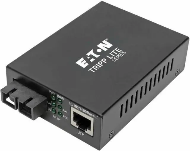 Main image of Tripp Lite Network Copper RJ45 Ethernet to Fiber SC Duplex Multimode Cable Extender Converter, 850nm Wavelength, Power Over Ethernet, Gigabit, Extend 1800 Ft / 550 M, 2-Year Warranty (N785-P01-SC-MM1)