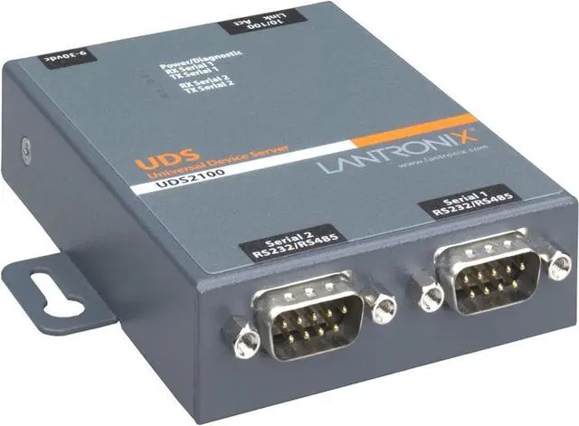 Main image of Lantronix UDS1100/UDS2100 Device Server - 1- or 2-Port Serial-to-Ethernet Device Server, RS-232/422/485, 10/100 Ethernet with 15 kV ESD Protection; UDS2100 Supports PoE - UD2100001-01