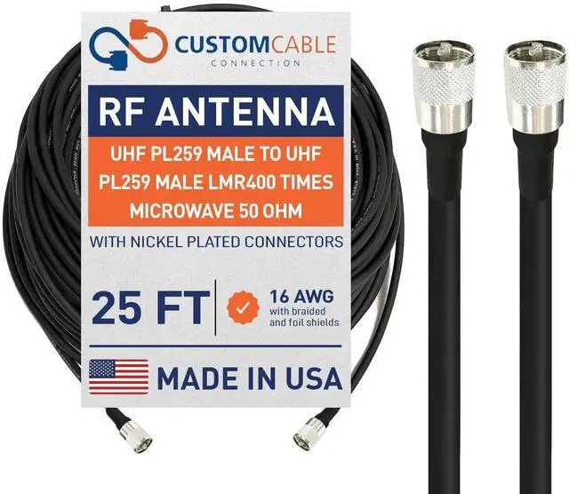 Main image of Custom Cable Connection UHF PL259 Male to UHF PL259 Male LMR400 Times Microwave 50 Ohm Coax Low Loss Antenna Cable for Ham Radio, WLAN, CB Radio and WiFi Antenna Feeders (25 Foot)