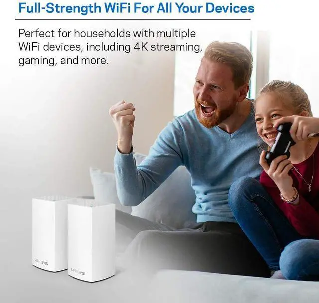 Alt view image 6 of 6 - Linksys Velop Mesh Home WiFi System, 3,000 Sq. ft Coverage, 20+ Devices, Speeds up to (AC1300) 1.3Gbps - WHW0102