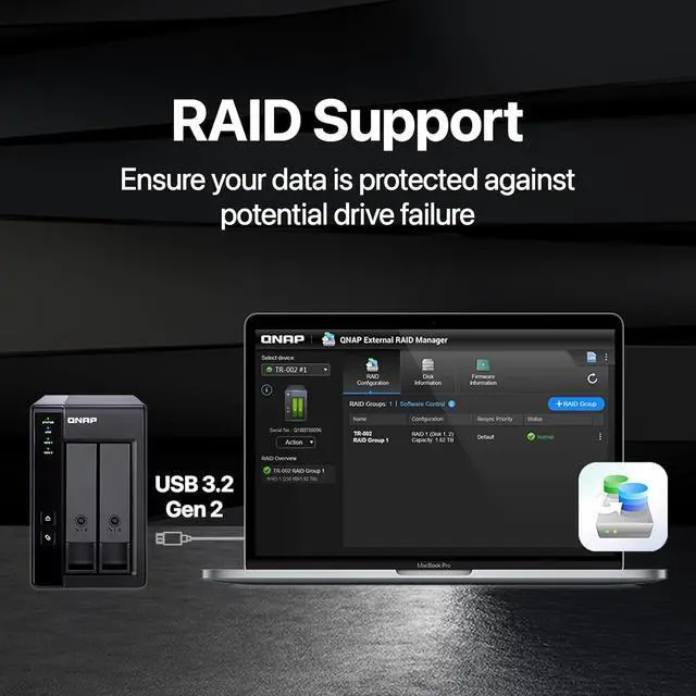 Alt view image 3 of 6 - QNAP TR-002 2 Bay USB Type-C Direct Attached Storage (DAS)