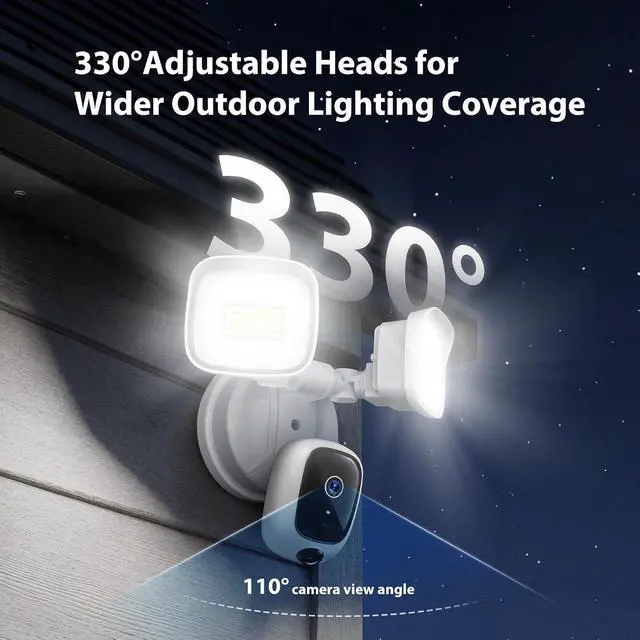 Alt view image 4 of 7 - 2K Hardwired Flood Light Camera, 3500LM Dual-Head Outdoor Security Camera with Color Night Vision, 5G/2.4G WiFi, PIR Motion Detection, Siren, 2-Way Audio, IP65, Compatible with Alexa & Google