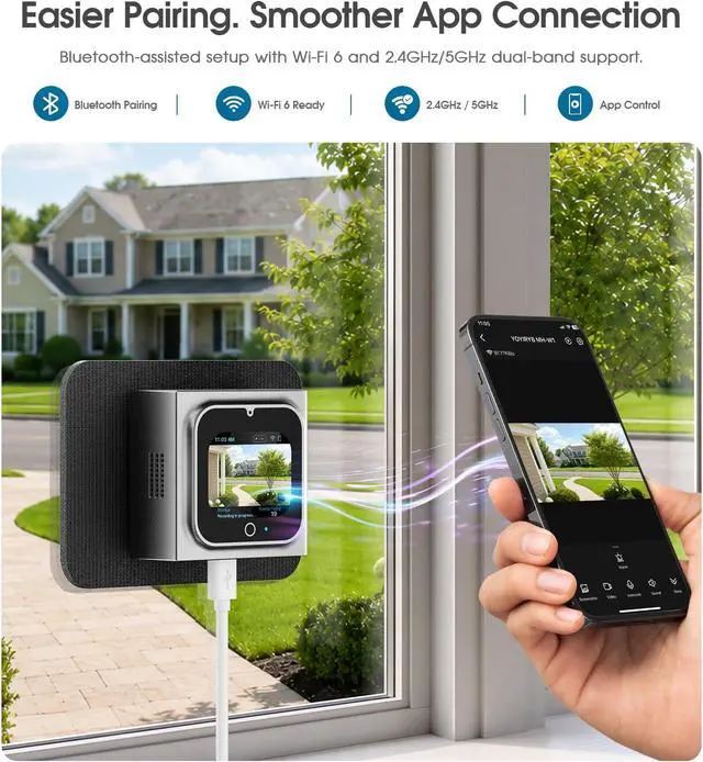 Alt view image 5 of 7 - 5MP Window Camera + 32GB Memory Card, 2" Screen, Motion-Wake Display, 24/7 Recording, No-Drill Setup, Color Night Vision, 2.4/5GHz WiFi