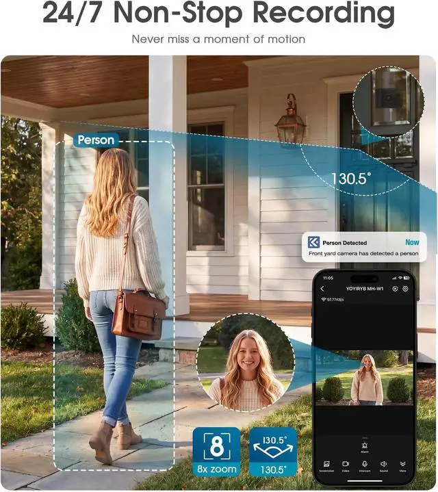Alt view image 4 of 7 - 5MP Window Camera with 2" Screen, Motion-Wake Display, Person & Motion Detection, 2.4/5GHz WiFi Indoor & Outdoor Security Cameras, Color Night Vision, Anti-Glare, 24/7 Recording, No-Drilling