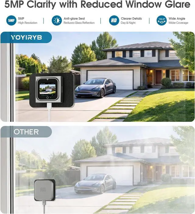 Alt view image 6 of 7 - 5MP Window Camera with 2" Screen, Motion-Wake Display, Person & Motion Detection, 2.4/5GHz WiFi Indoor & Outdoor Security Cameras, Color Night Vision, Anti-Glare, 24/7 Recording, No-Drilling