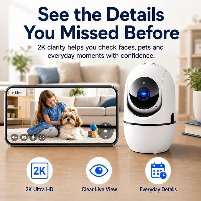 Alt view image 2 of 7 - 5G Indoor Camera for Home Security, 2K Pet Camera with Phone App, 360° PTZ Indoor Camera for Baby MonitorDog Camera Motion Detection, 2-Way Audio, Night Vision, Cloud&SD Card Storage, Works w/Alexa