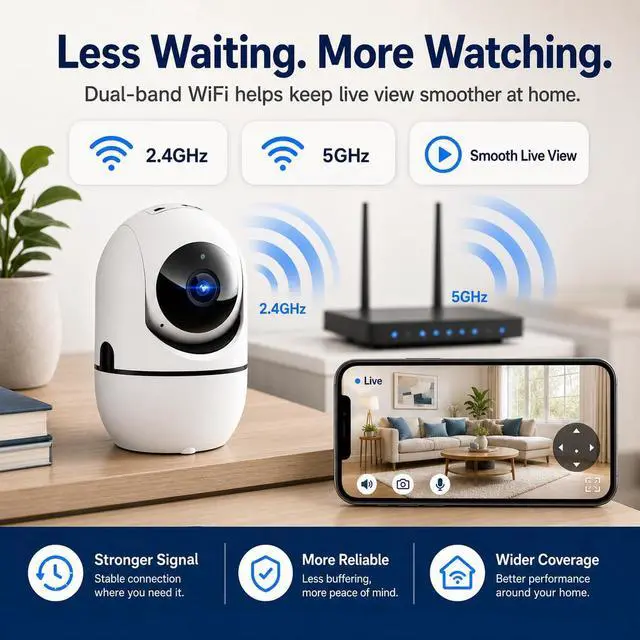 Alt view image 3 of 7 - 5G Indoor Camera for Home Security, 2K Pet Camera with Phone App, 360° PTZ Indoor Camera for Baby MonitorDog Camera Motion Detection, 2-Way Audio, Night Vision, Cloud&SD Card Storage, Works w/Alexa