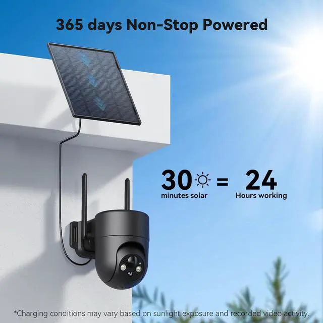 Alt view image 4 of 7 - ELYSOO Solar Security Cameras Wireless Outdoor, 2.4GHz WiFi, 2K Color Night Vision, Outdoor Camera Wireless for Home Security, 360°Panoramic View, Weatherproof, 2pack