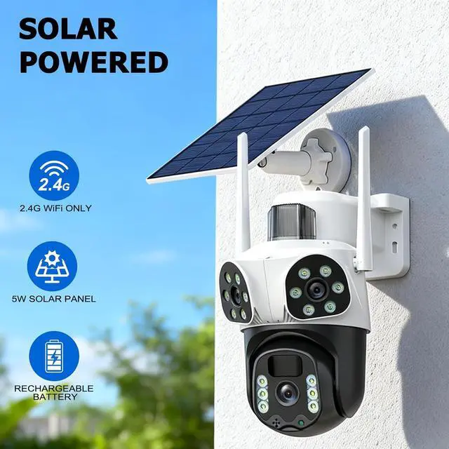 Alt view image 6 of 7 - 4K Solar Security Cameras Wireless Outdoor with Triple-Lens, 360°PTZ Camera for Home Security with Color Night Vision, PIR Motion Detection, Easy to Install, 2-Way Audio, Spotlight Siren, 2.4G WiFi