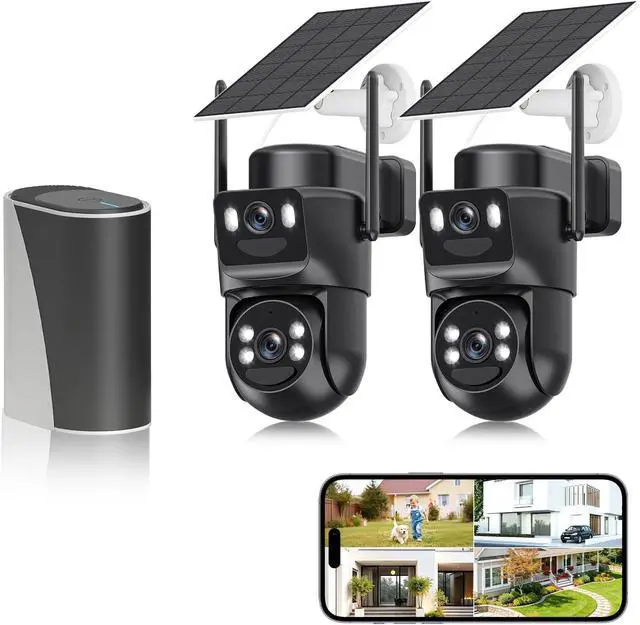 Alt view image 7 of 7 - 4K Solar Security Cameras Wireless Outdoor with Dual Lens, 2 Cam Kit, No Subscription Fee, Home Security System with Color Night Vision, Auto Tracking, Motion Detection