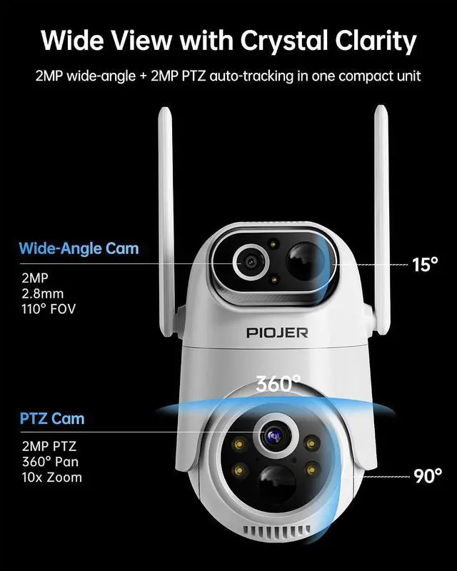 Alt view image 2 of 7 - Solar Security Camera Outdoor Wireless: Dual-Lens 2K(2MP Wide-Angle & 2MP PTZ) Cameras System, No Subscription Fee, 360° Pan & Tilt, Human Auto Tracking, Color Night Vision 32GB Local Storage 4 Pack