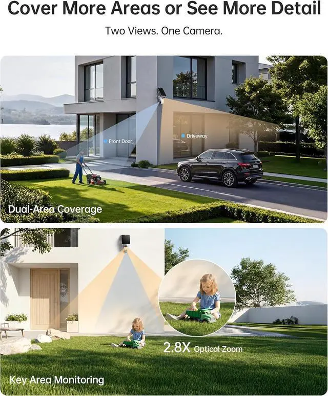Alt view image 3 of 7 - Solar Security Camera Outdoor Wireless: Dual-Lens 2K(2MP Wide-Angle & 2MP PTZ) Cameras System, No Subscription Fee, 360° Pan & Tilt, Human Auto Tracking, Color Night Vision 32GB Local Storage 4 Pack