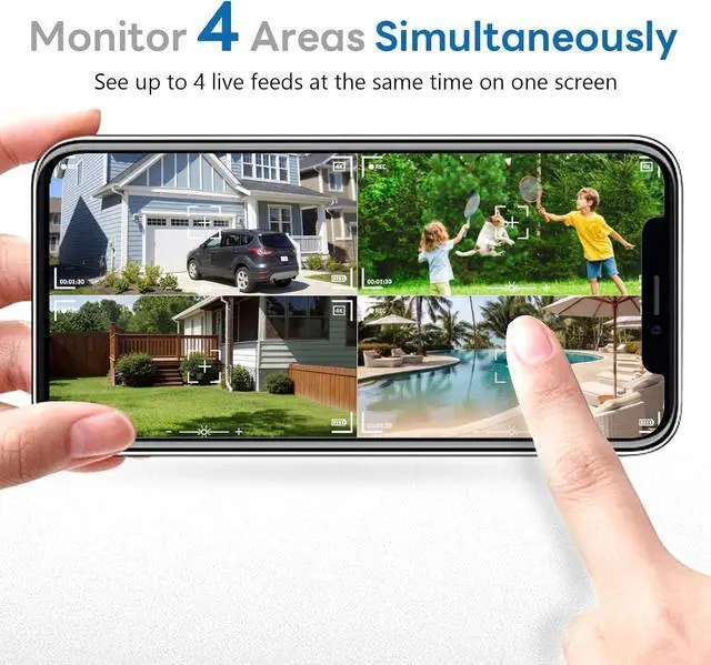 Alt view image 3 of 7 - 4K Security Cameras Wireless Outdoor with local storage Base,No Subscription Required,Home Security Cameras System with 360° Pan&Tilt,Auto Tracking,5G & 2.4G Router Compatible,Solar-Powered,4 cam kit
