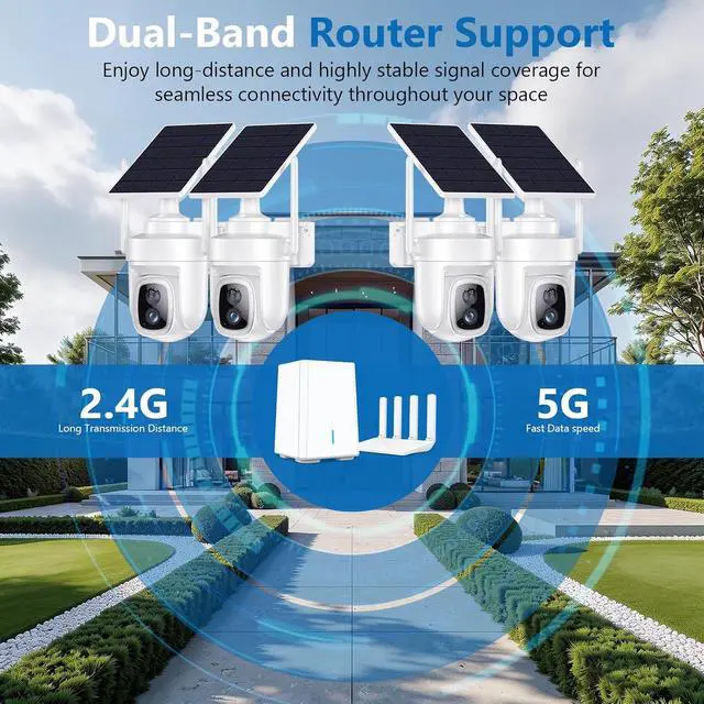 Alt view image 6 of 7 - 4K Security Cameras Wireless Outdoor with local storage Base,No Subscription Required,Home Security Cameras System with 360° Pan&Tilt,Auto Tracking,5G & 2.4G Router Compatible,Solar-Powered,4 cam kit